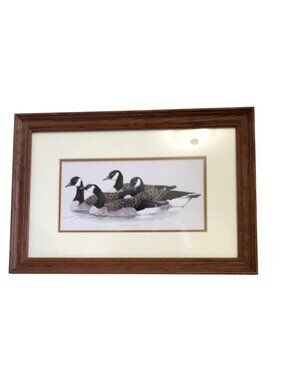 Double Dating Canada Geese Framed Art Print By Art LaMay Signed 1986  Wildlife D
